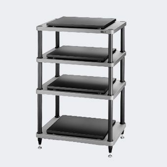 Leeres HiFi Rack mit Polsterungen auf den einzelnen Brettern.