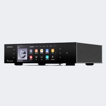 Streaminggerät mit eingeschalteten Display von vorne.